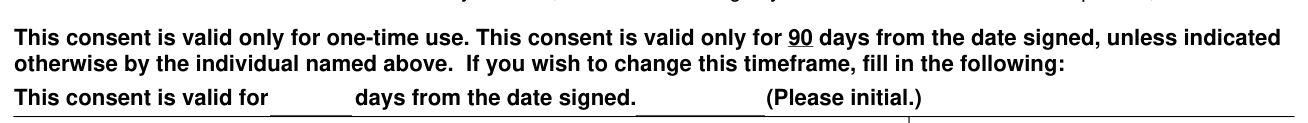 Form SSA-89 example filled out, this consent is valid for days from the date signed