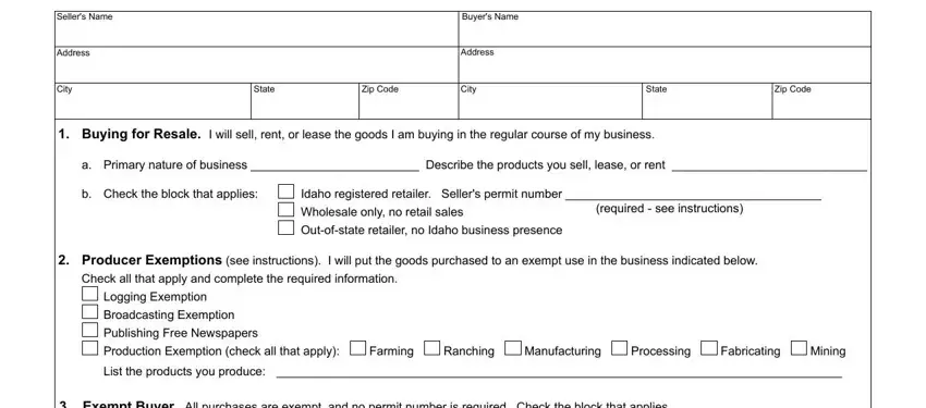 stage 1 to filling out  idaho form st 101 fillable