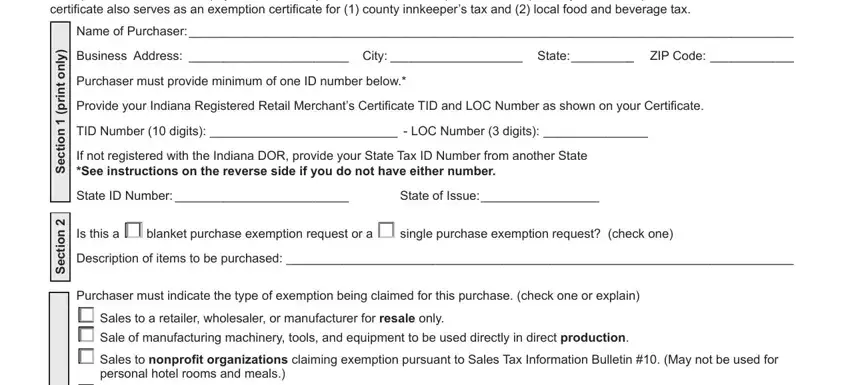 portion of fields in indiana sales tax exemption form