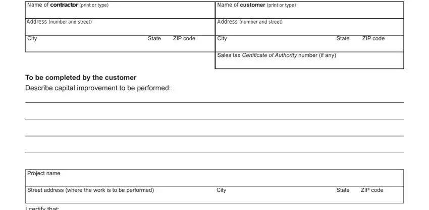 tax form capital improvement spaces to fill out