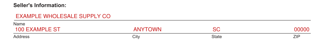 Form ST-8A example filled out, seller's Information