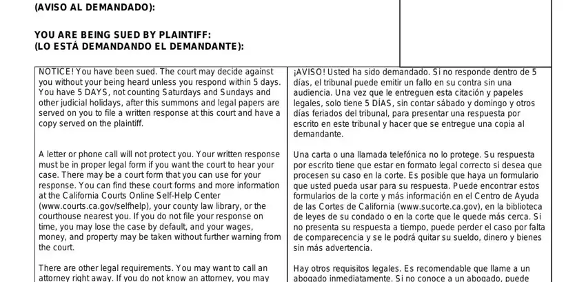 entering details in summons unlawful detainer california stage 1