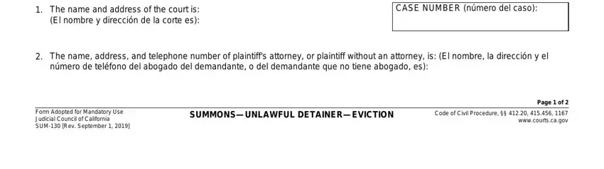 step 2 to entering details in summons unlawful detainer california