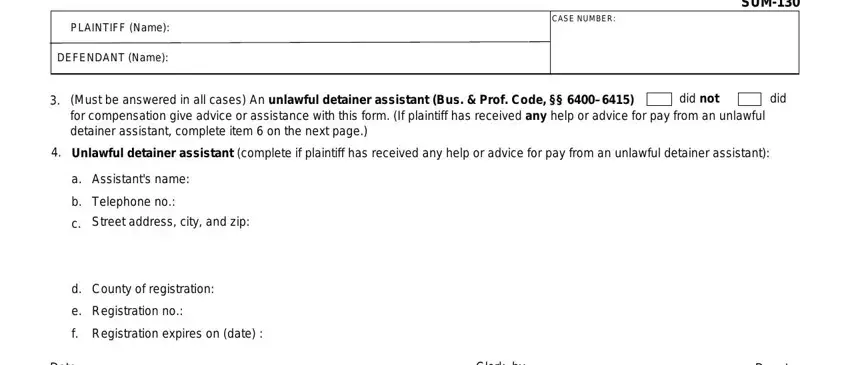 Filling out summons unlawful detainer california stage 3