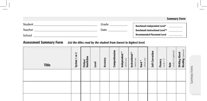 Form Summary Sheet gaps to fill out