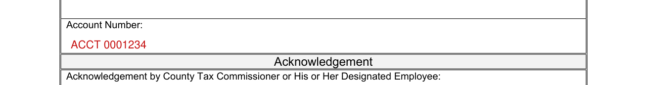 Form T-17 example filled out, account Number and acknowledgement