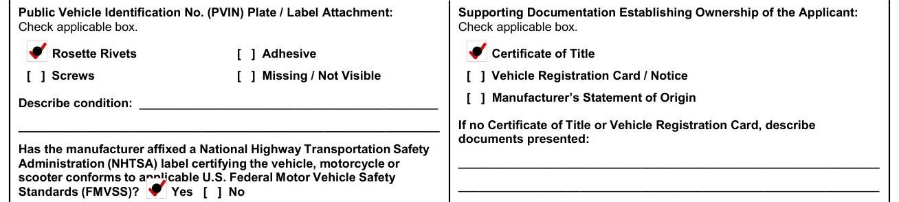 Form T-22B example filled out, supporting documentation establishing ownership