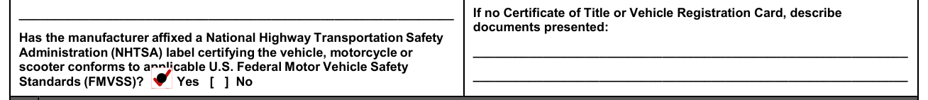 Form T-22B example filled out, the NHTSA label