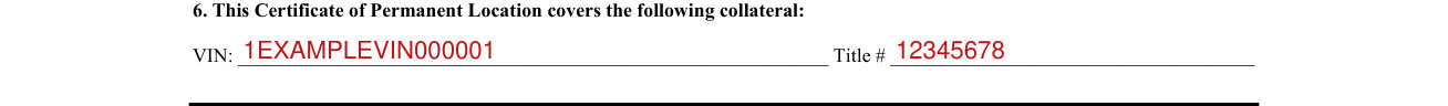 Form T 234 example filled out, section 6, the collateral