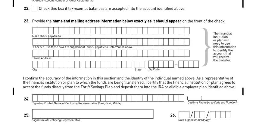 tsp gov tsp 79 form Makecheckpayableto, StreetAddress, City, State, ZipCode, Theﬁnancial, DaytimePhoneAreaCodeandNumber, SignatureofCertifyingRepresentative, and DateSignedmmddyyyy fields to insert