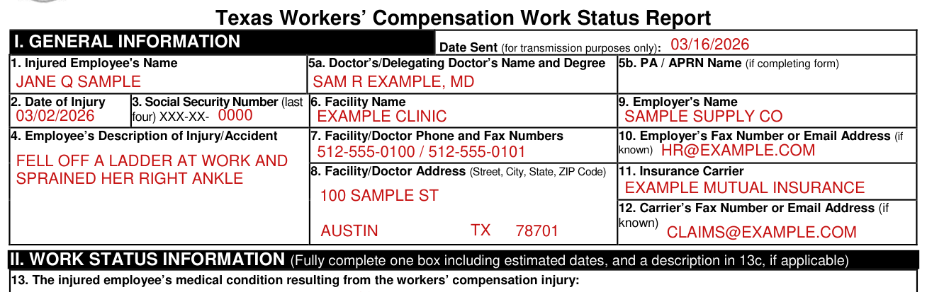 Form DWC073 example filled out, i. GENERAL INFORMATION