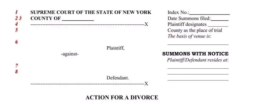 summons with notice empty fields to consider