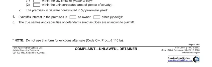 Completing unlawful detainer complaint sample stage 3