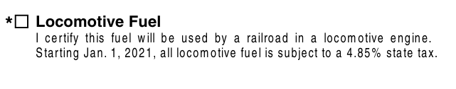 Form TC-721 example filled out, locomotive fuel