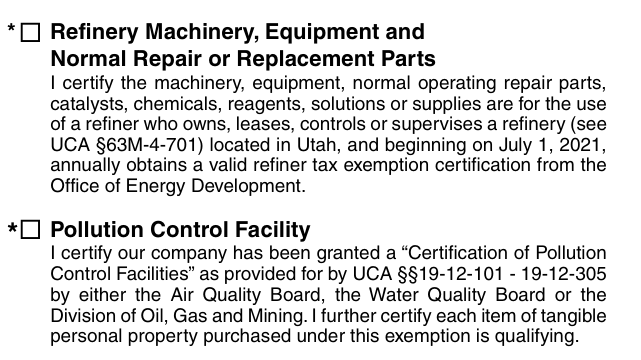Form TC-721 example filled out, refinery machinery and pollution control facility