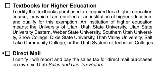 Form TC-721 example filled out, textbooks for higher education and direct mail
