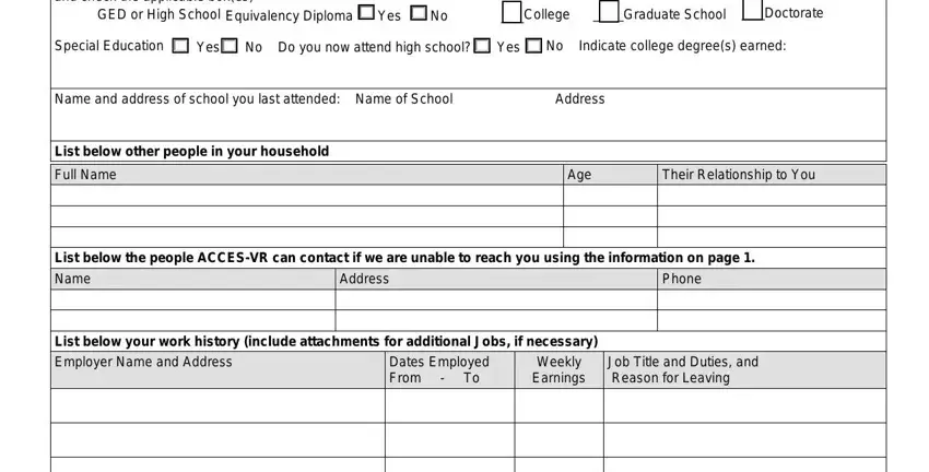 Completing acces vr application forms step 5