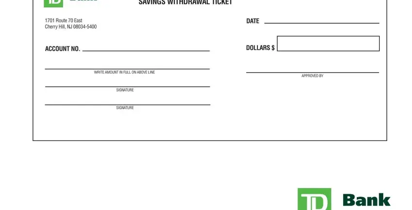 Filling in printable td bank deposit slip stage 2