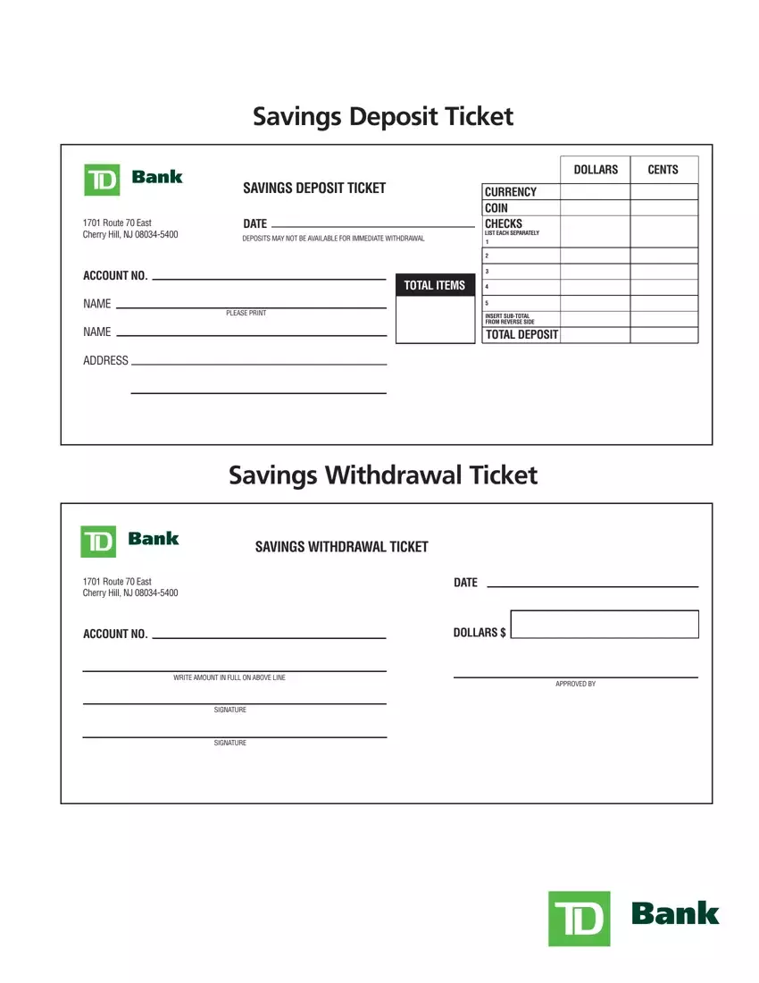 Form Withdrawal Slip Td Bank first page preview
