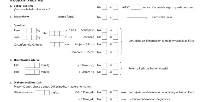 Entering details in formulario examen de medicina preventiva del adulto stage 2