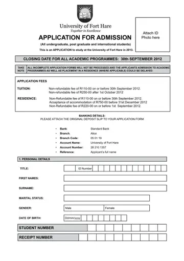 Fort Hare Online Application Form Preview