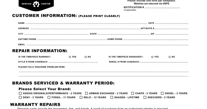 Completing metro service watch repair form part 3