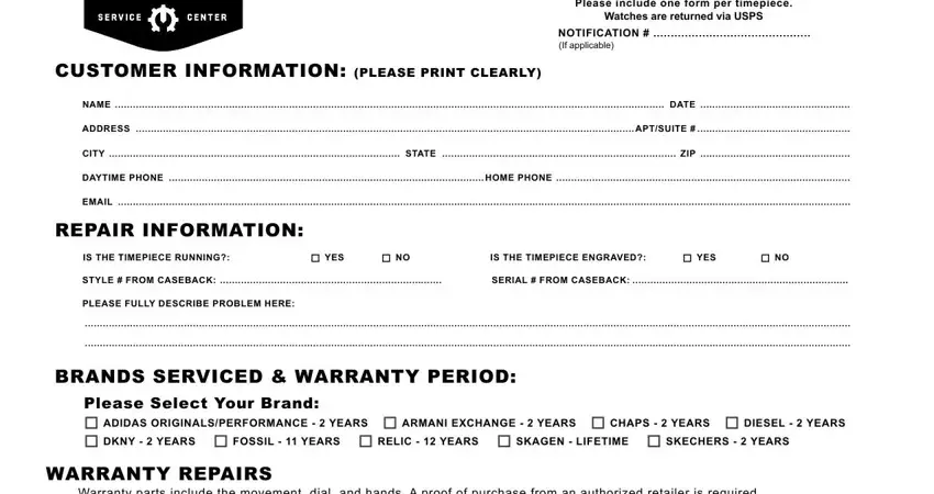 Fossil Watch Repair Form Fill Out Printable PDF Forms Online