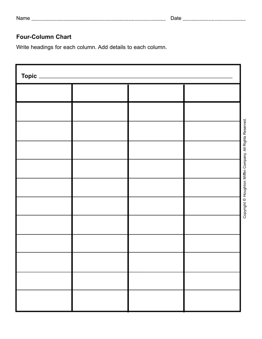 Four Column Chart Blank first page preview