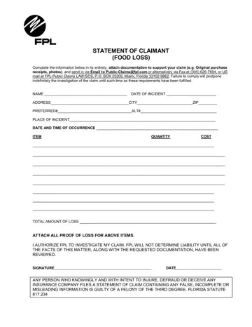 Fpl Statement Claimant Form Preview