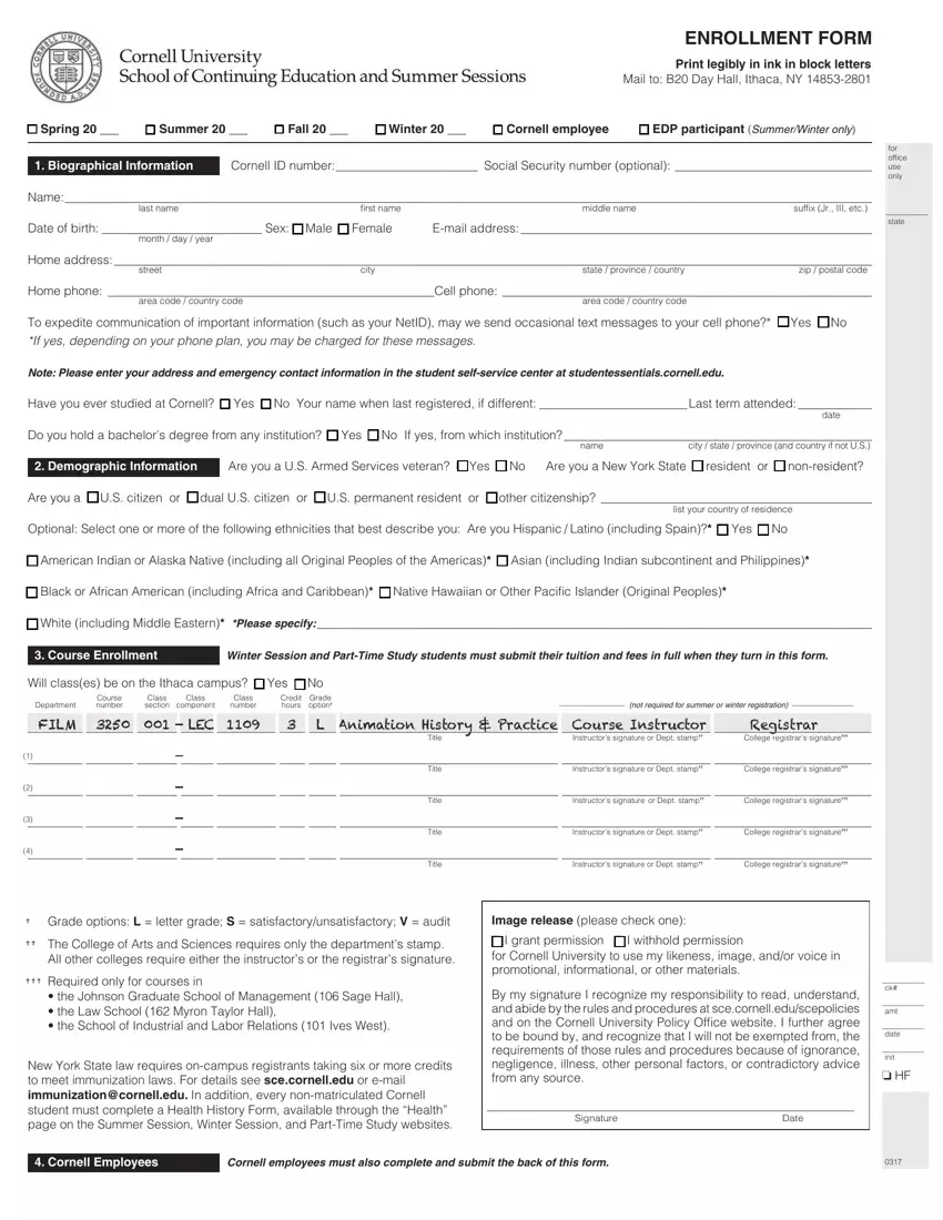 Free Class Enrollment Form Template first page preview
