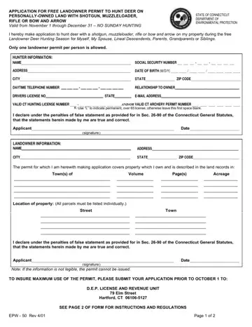 Free Landowner Permit Ct Form Preview