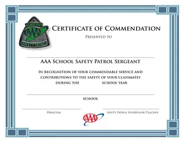 Free Printable Safety Patrol Certificates Form Preview