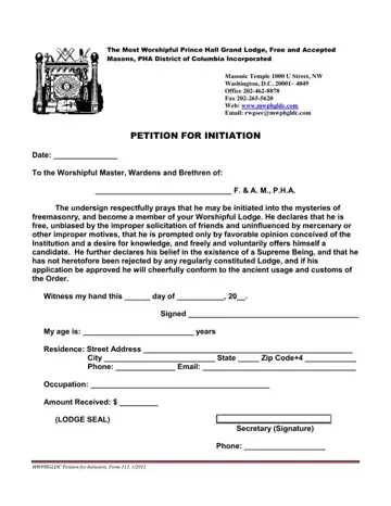 Freemason Initiation Form Preview