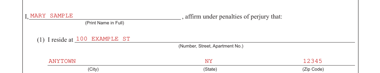 Form FS-15 example filled out, your name and where you reside