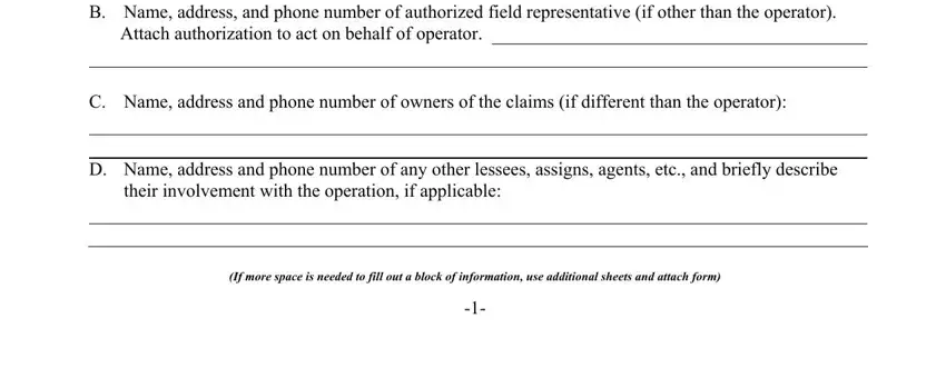fs 2800 B Name address and phone number of, Attach authorization to act on, C Name address and phone number of, D Name address and phone number of, their involvement with the, and If more space is needed to fill blanks to fill out