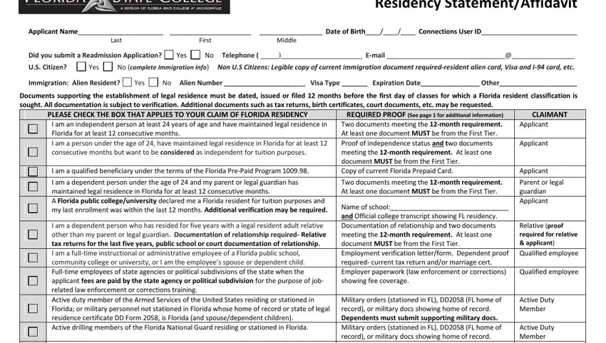 step 3 to filling out residency statement affidavit form