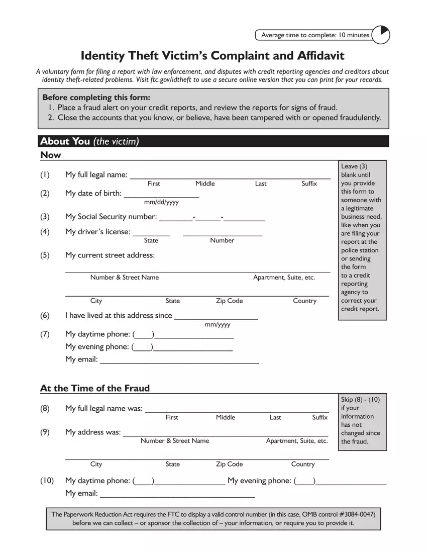 Ftc Identity Theft Affidavit first page preview