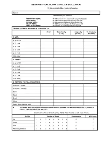 Functional Capacity Evaluation Form Preview