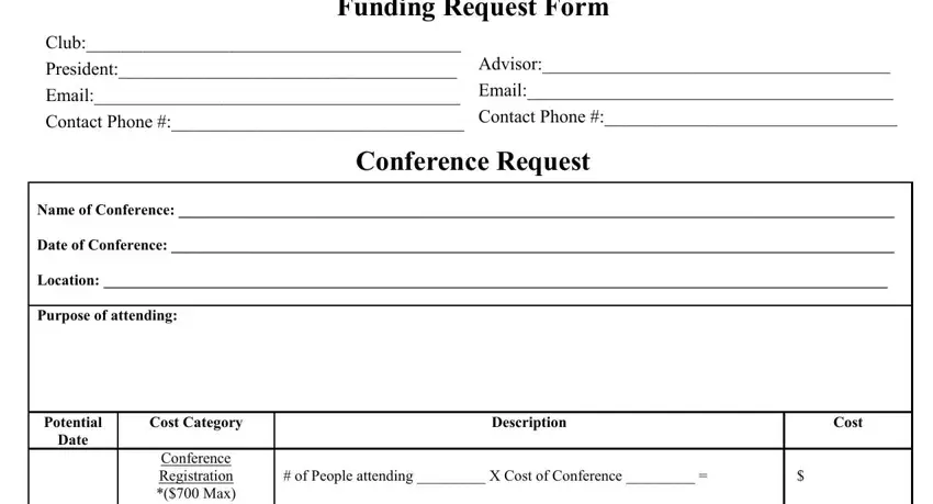 portion of empty spaces in funds request form
