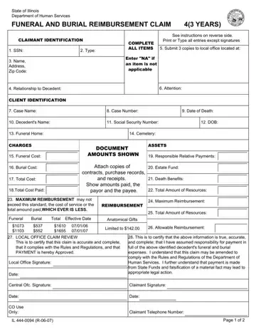 Funeral Claim Form Preview