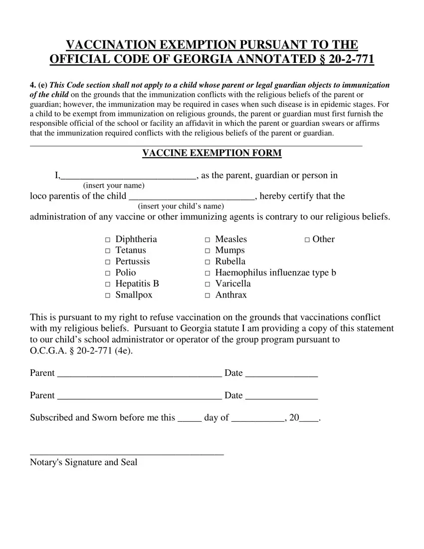 Ga Vaccine Exemption first page preview
