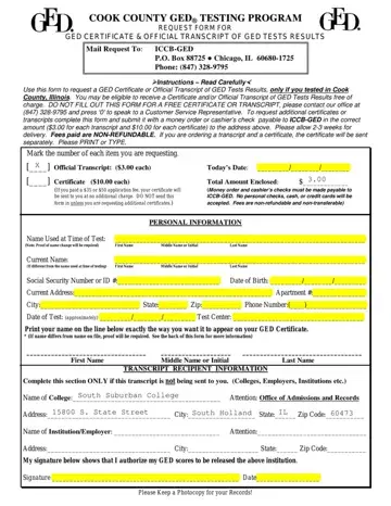 GED Illinois Printable Form Preview