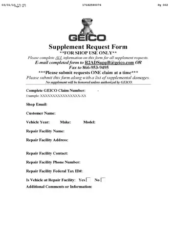 Geico Supplement Request Form Preview