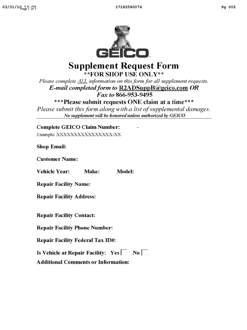 Geico Supplement Request Form first page preview