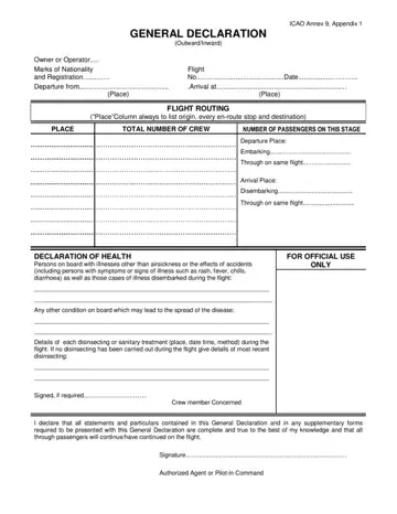 General Declaration ICAO Form Preview