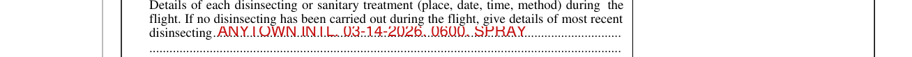 General Declaration (Outward/Inward) example filled out, disinsecting