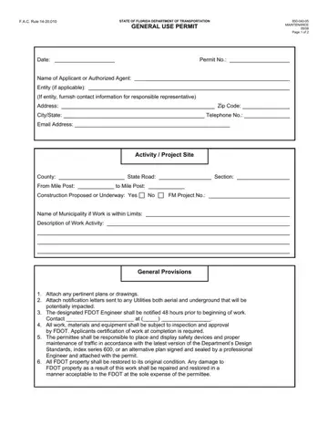 General Use Permit Form Preview