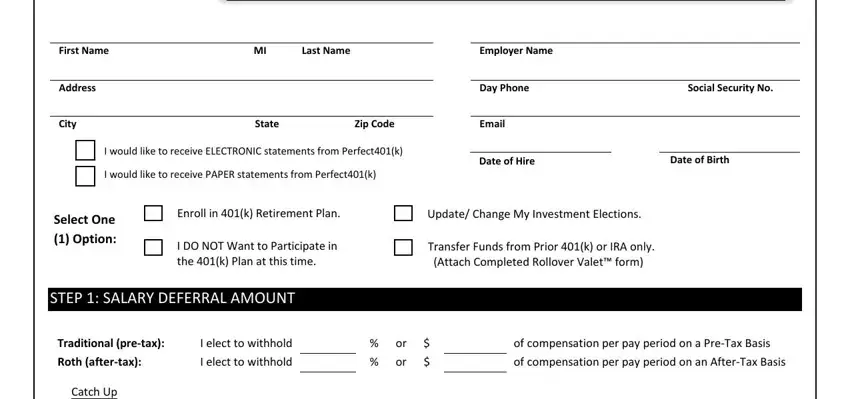 entering details in 401k election form stage 1