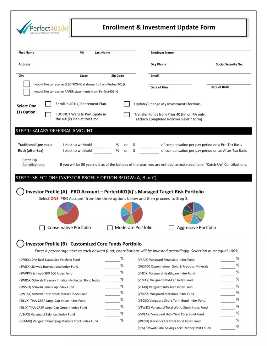 Generic 401K Enrollment Form first page preview