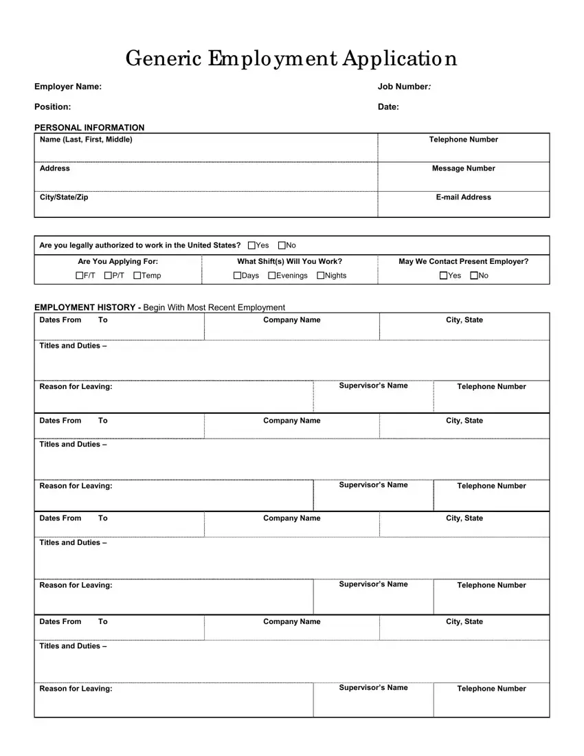 Generic Application Form first page preview